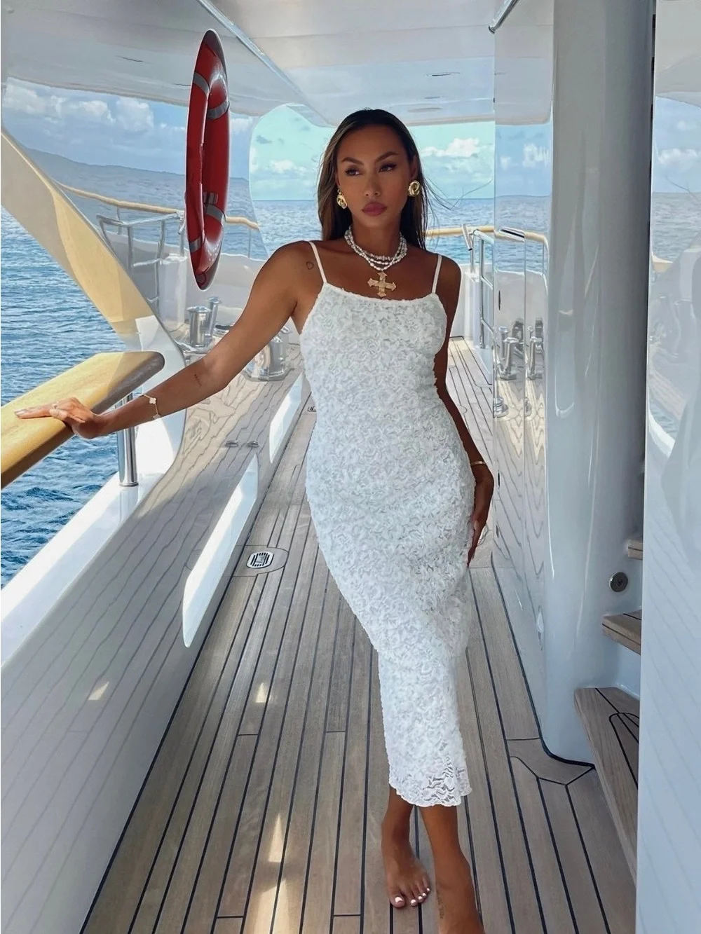 12th Tribe Ivy White Textured Midi Dress - Size XL - Picture 1 of 11